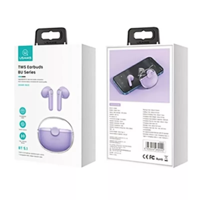(fioletowy, Bluetooth Headphone 5.1) USAMS Bluetooth Headphone 5.1 Wireless TWS Earphone Touch Control Earbuds Waterproof Sport Headsets Noise Reduction
