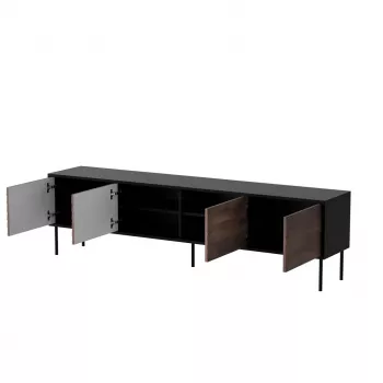 Szafka RTV cama meble CORTINA 4D 200x40x55 cm, blat czarny, fronty orzechowe