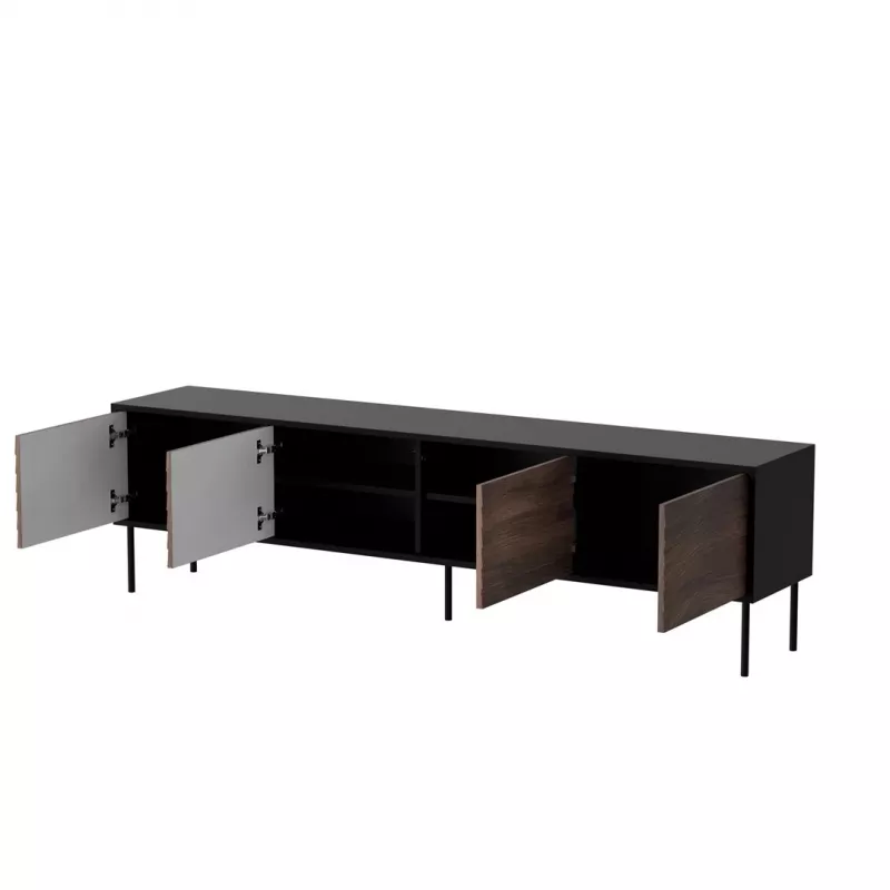 Szafka RTV cama meble CORTINA 4D 200x40x55 cm, blat czarny, fronty orzechowe