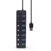 Koncentrator USB Gembird UHB-U3P7P-01, 7-portowy USB 3.2 Gen 1 (Type-A), kabel 0,24 m, czarny