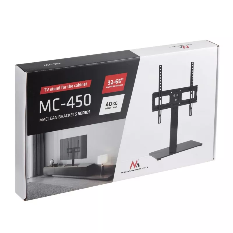 Stojak pod telewizor MACLEAN MC-450 do telewizorów 32–65 cali, maks. obciążenie 40 kg, VESA do 400×400, na biurko/stół