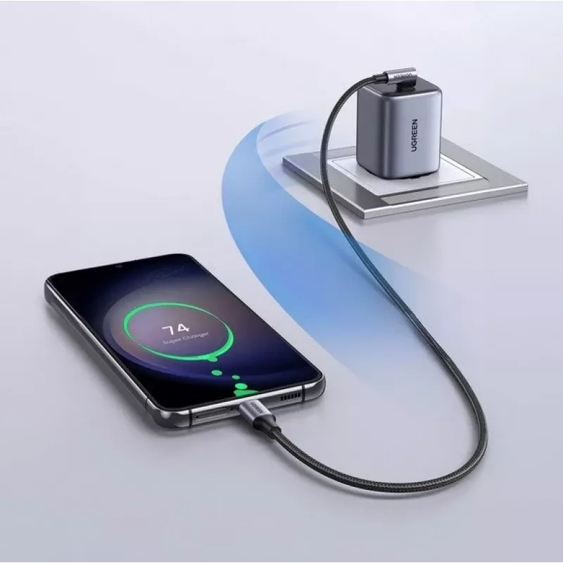 Ugreen USB-C (prosty) / USB-C (kątowy) PD QC 60W 3A 0,5m US255 (szary)