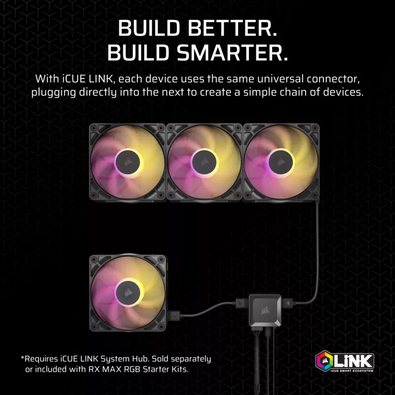 Wentylator Corsair iCUE LINK RX140 MAX RGB 14 cm Czarny 300-1600 RPM
