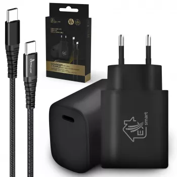 Smart Life USB Type-C do Type-C Kit, 200 cm, czarny + ładowarka 18W PD3.0 czarna