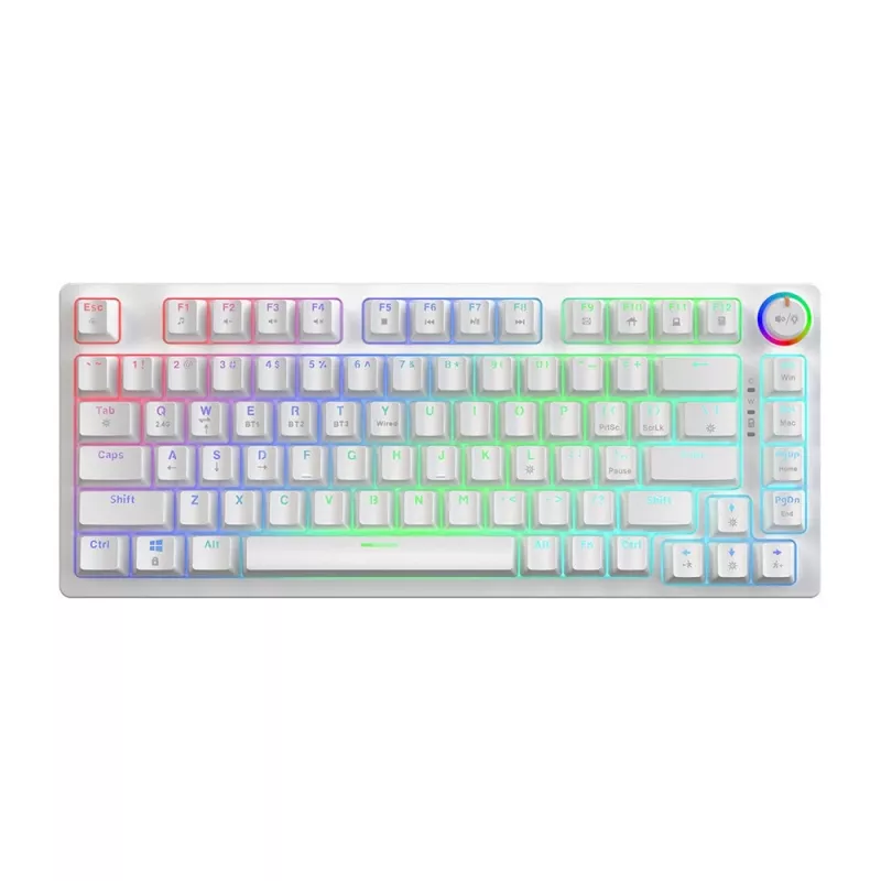 SAVIO PHENIX WHITE Bezprzewodowa Klawiatura Mechaniczna, Gateron Red Pro, ABS