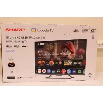 Smart TV Sharp 43HR7265E 43 cale (108 cm) 4K UHD LED, Google TV, Wi‑Fi, HDMI/USB/RJ45 — Czarny — Uszkodzone opakowanie