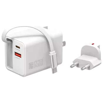 Ładowarka sieciowa USB-C/USB-A 4smarts 541065 — uniwersalna AC 100–240 V, maks. 20 V, kabel 0,7 m, biała