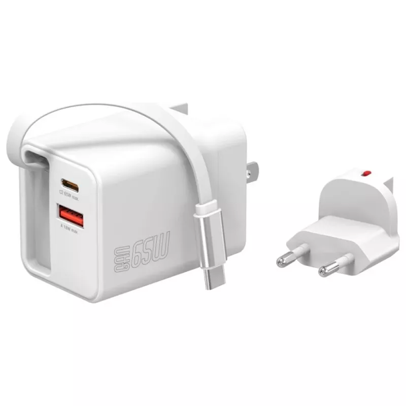Ładowarka sieciowa USB-C/USB-A 4smarts 541065 — uniwersalna AC 100–240 V, maks. 20 V, kabel 0,7 m, biała