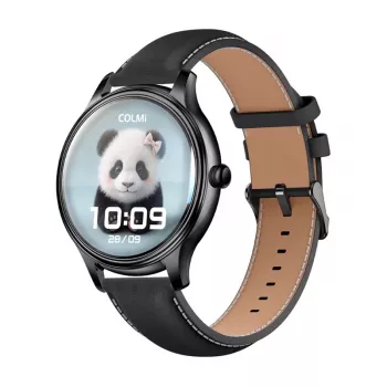 Smartwatch Colmi L28 z czarnym paskiem silikonowym i czarnym skórzanym