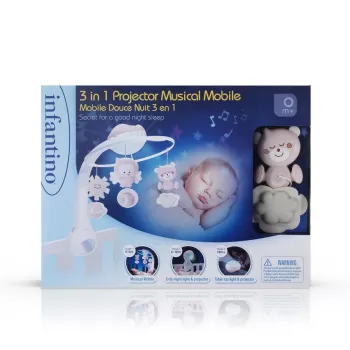 Pozytywka dziecięca B-kids 3in1 Infantino 150302050 — pudrowy róż, zabawka uspokajająca 3w1