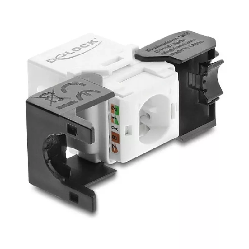 Moduł Keystone DELOCK RJ45 do LSA Cat.6 UTP bez narzędziowy, płaska konstrukcja, 16.2×28.2×19.4 mm, czarny/biały