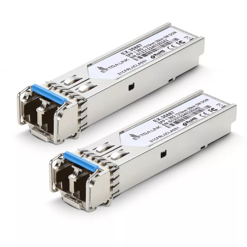 Extralink SFP 1.25G Moduł 2-szt., 1.25Gbps, LC/UPC, 1310nm, 20km, Single Mode, DOM