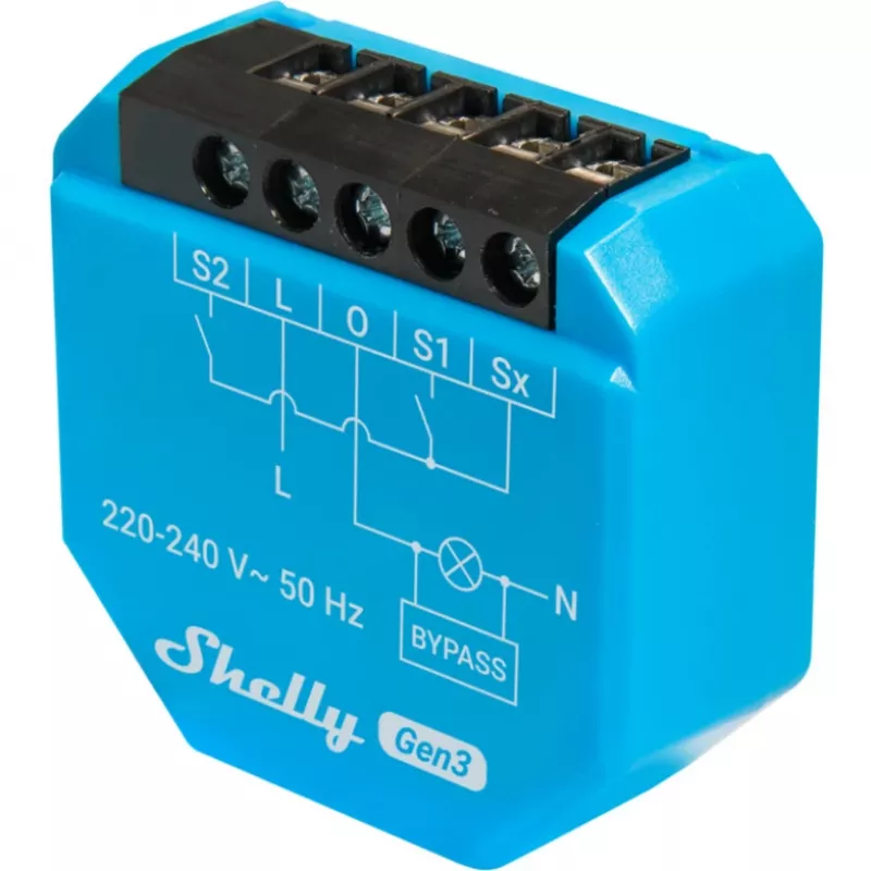 Kontroler oświetlenia WiFi Shelly Shelly_1L_Gen3 — 1-kanałowy moduł bez przewodu neutralnego, 220–240 V, Wi‑Fi/Bluetooth, 802.11 b/g/n