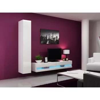 Szafka pod telewizor cama meble VIGO NEW 30/180/40, biały połysk na blacie, płyta wiórowa, 1800×400×300 mm