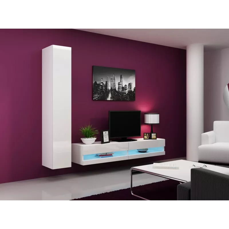 Szafka pod telewizor cama meble VIGO NEW 30/180/40, biały połysk na blacie, płyta wiórowa, 1800×400×300 mm