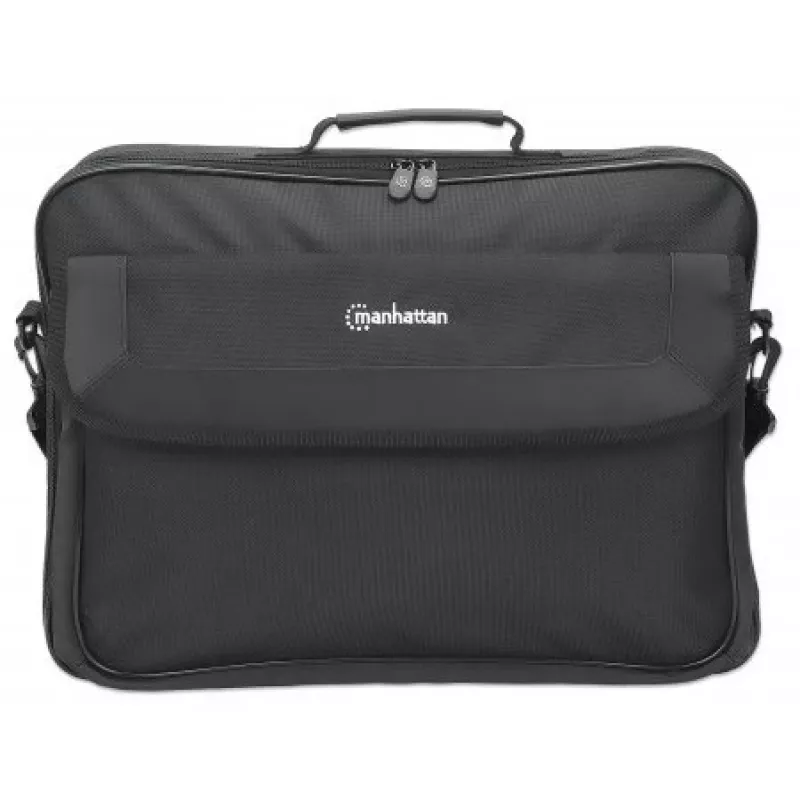 Torba na laptopa Manhattan Cambridge 17,3 inch, konstrukcja clamshell, czarna, NISKOKOSZTOWA, kieszeń na akcesoria, kieszeń na dokumenty z tyłu, pasek na ramię (odpinany), odpowiednik Targus CN418EU, futerał na notebook, trzyletnia gwarancja