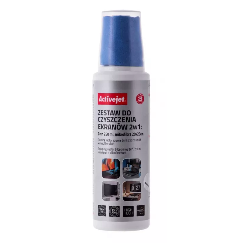 Zestaw do czyszczenia sprzętu – ściereczki i płyn ActiveJet AOC-269, ściereczka z mikrofibry 200x200 mm, spray 250 ml, 2 szt.