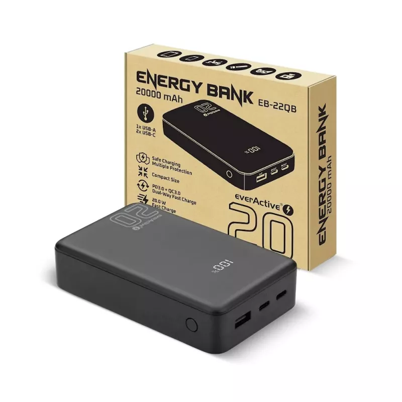 Powerbank everActive EB-22QB 20 000 mAh, 2× USB-C 20 W, Quick Charge 4.0