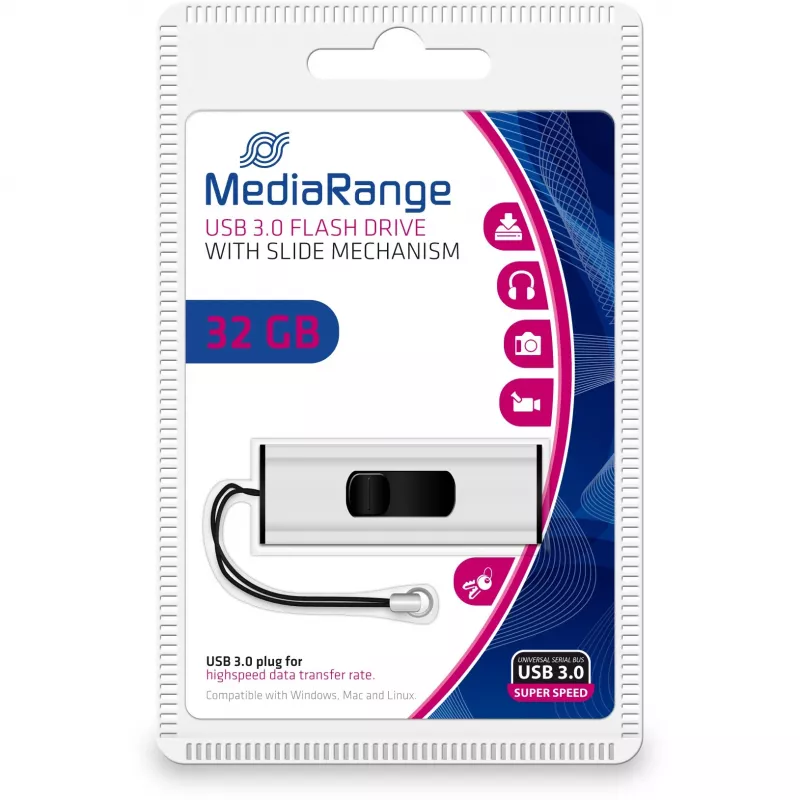 MediaRange SuperSpeed - Pendrive USB - 32GB - USB3.0 - Czarno/Srebrny (MR916)