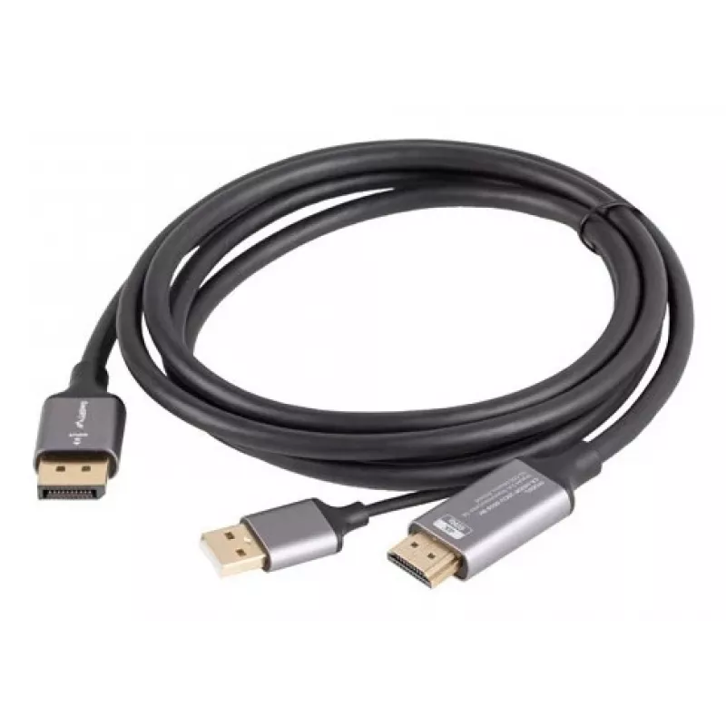 Lanberg CA-HDDP-20CU-0018-BK przejściówka kablowa 1.8 m DisplayPort HDMI + USB Czarny, Srebrny