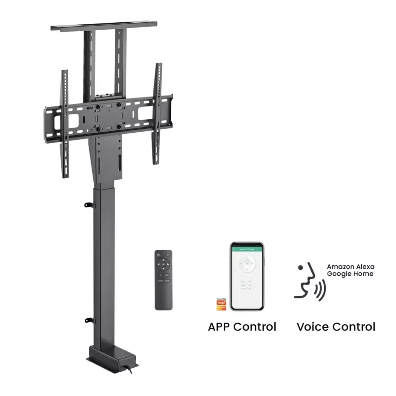 Maclean MC-866T Inteligentny Zmotoryzowany Podnośnik Telewizyjny TUYA Aplikacja Mobilna Podstawa Podłogowa Alexa Google Home 37''-80'' 60kg Szafka VESA (wtyczka EU)