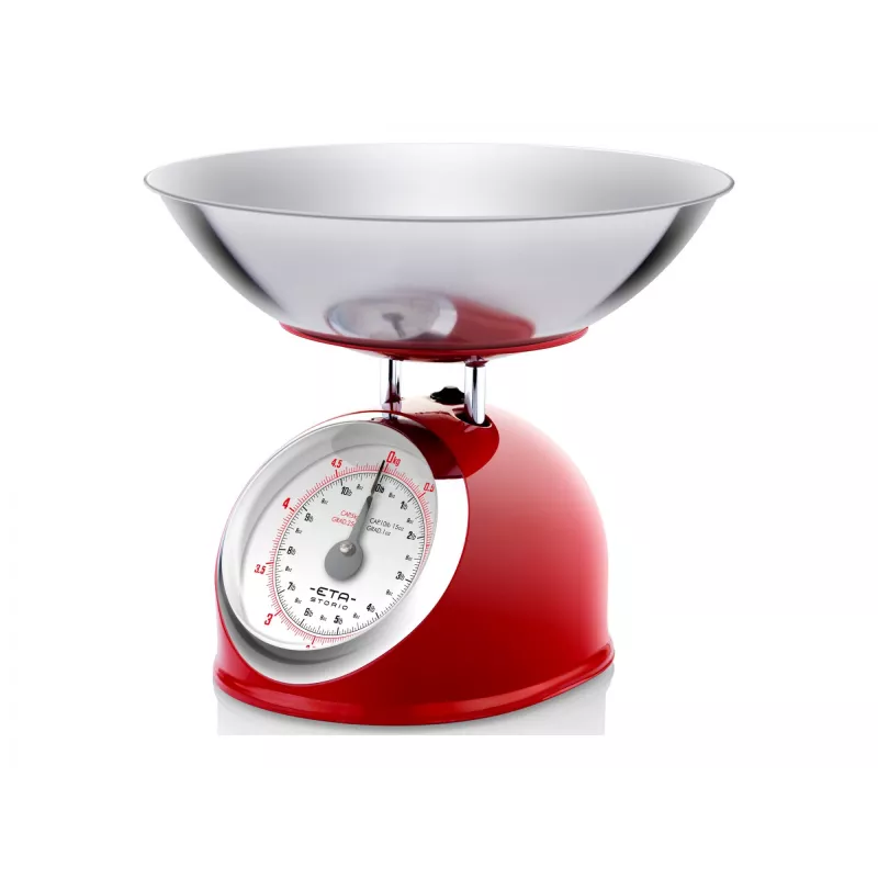 Mechaniczna waga kuchenna ETA ETA577790030 — pojemność 5 kg, dokładność 25 g, blat ze stali nierdzewnej, biała obudowa
