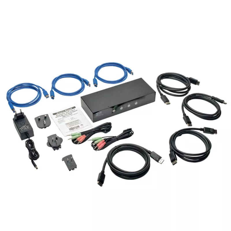 EATON TRIPPLITE 4-portowy przełącznik KVM DisplayPort z kablami audio i hubem USB 3.0 SuperSpeed (B004-DPUA4-K)