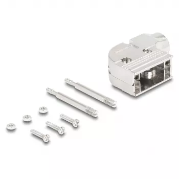 DELOCK D-Sub housing 9‑pin kątowy 90° kabel boot, srebrny plastic, 33×47×16 mm