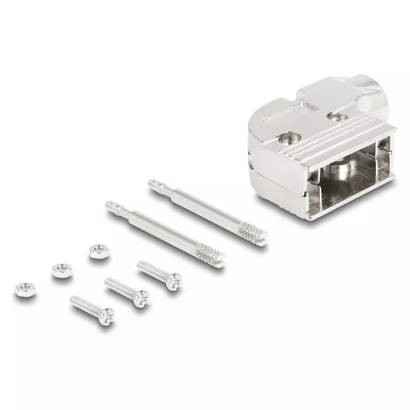 DELOCK D-Sub housing 9‑pin kątowy 90° kabel boot, srebrny plastic, 33×47×16 mm