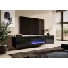Szafka RTV Cama Meble SLIDE 200K z kominkiem elektrycznym 200×40×37 cm czarny połysk, fronty MDF, korpus z płyty wiórowej