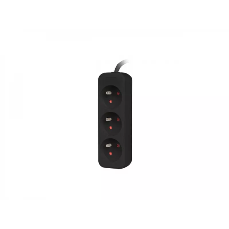 Listwa zasilająca 1,5 m, czarna, 3 gniazda, kabel z litej miedzi