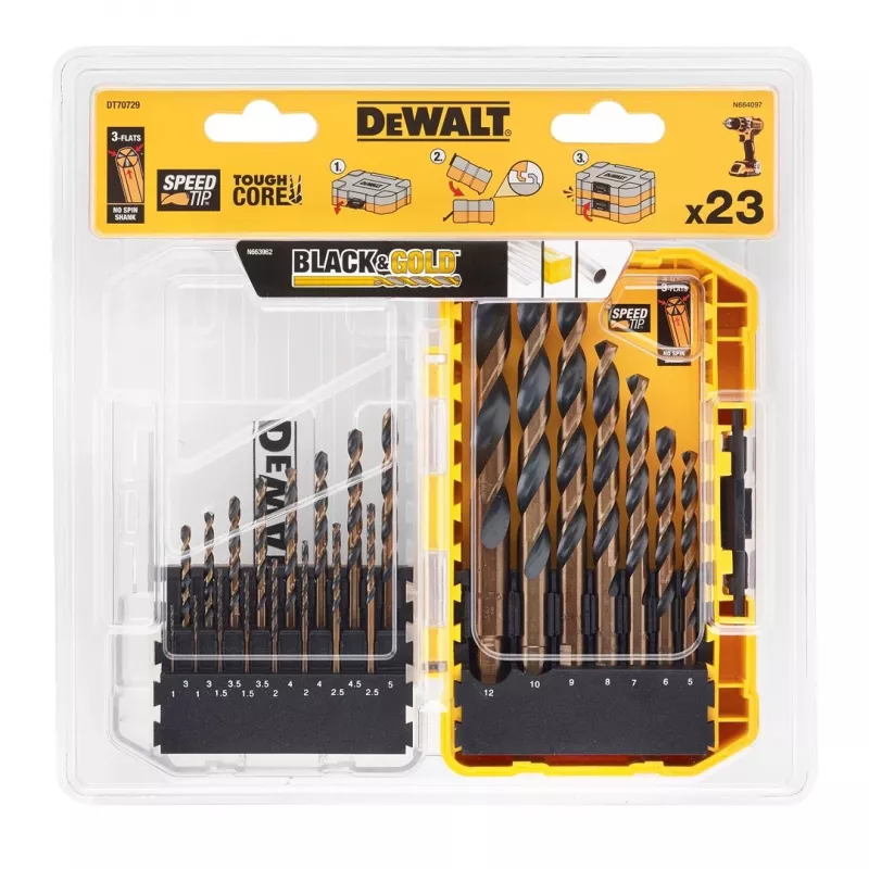 23PC Czarny&GOLD METAL DRILLING SET DT70729-QZ