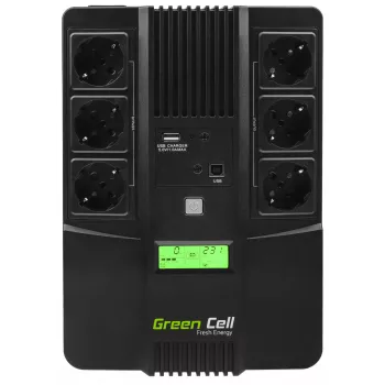 Zasilacz awaryjny zielony Cell UPS06, Line-Interactive 600 VA (360 W), 6 gniazd AC, LCD, USB, RJ-45, akumulator 12 V 7 Ah