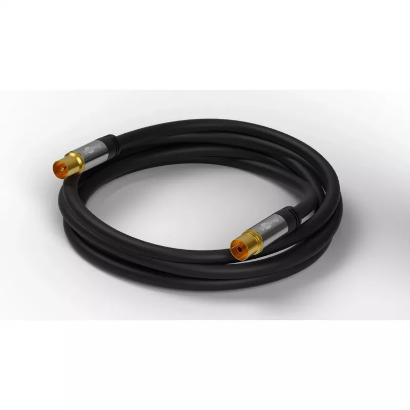 Kabel antenowy Goobay TV (typ 135 dB), 4-krotnie ekranowany, 10 m, czarny - pozłacany, gniazdo koncentryczne > wtyk koncentryczny (70389)