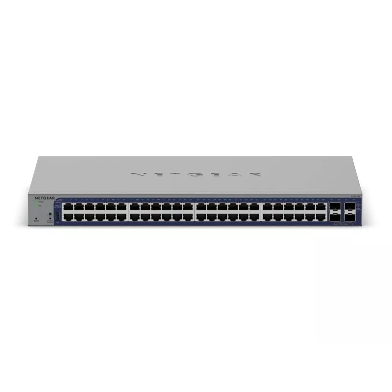 Zarządzalny przełącznik Gigabit Ethernet Netgear GS752TX, 48x RJ-45 10/100/1000, obsługa 10G, 1U do montażu w szafie, szary