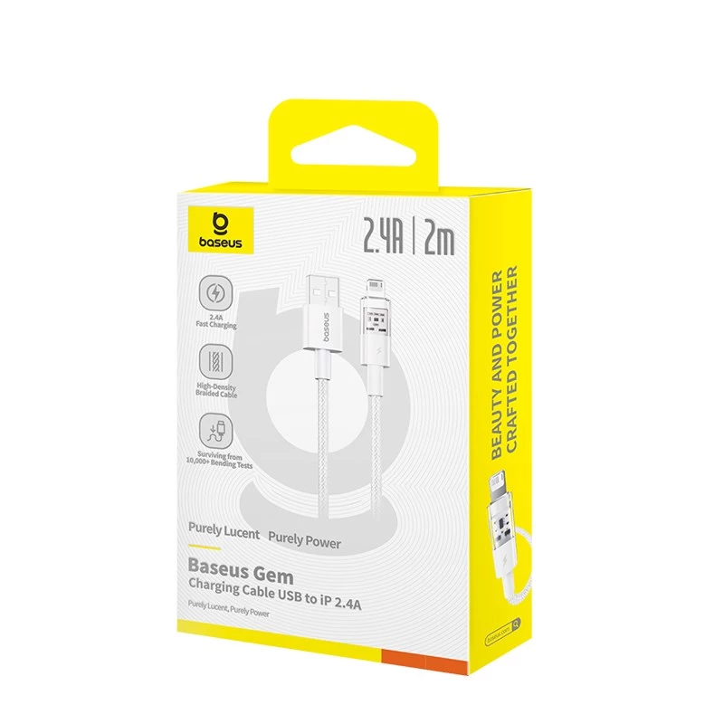 Baseus Gem USB do IP 2.4A szybki kabel do ładowania 2 m Biały