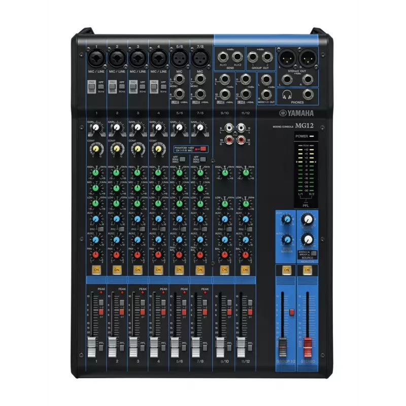 Mikser audio YAMAHA MG12 12-kanałowy, 24-bitowe DSP, częstotliwość próbkowania 192 kHz, zasilanie phantom 48 V