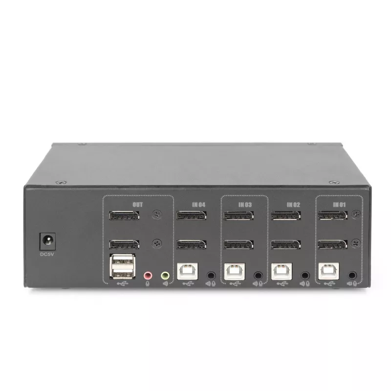 DIGITUS Przełącznik KVM, 4 porty, podwójny wyświetlacz, 4K, DisplayPort®