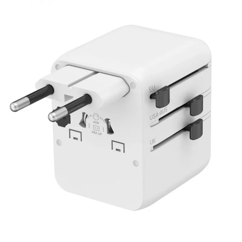 Podróżny zasilacz sieciowy GEMBIRD TPA-1A2C20-01-W — 20 W, USB-A (18 W) + 2× USB-C (20 W), wtyczka typu E, biały