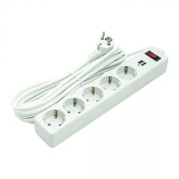 Przedłużacz domowy 5 m, 5 gniazd, 2xUSB, z wyłącznikiem