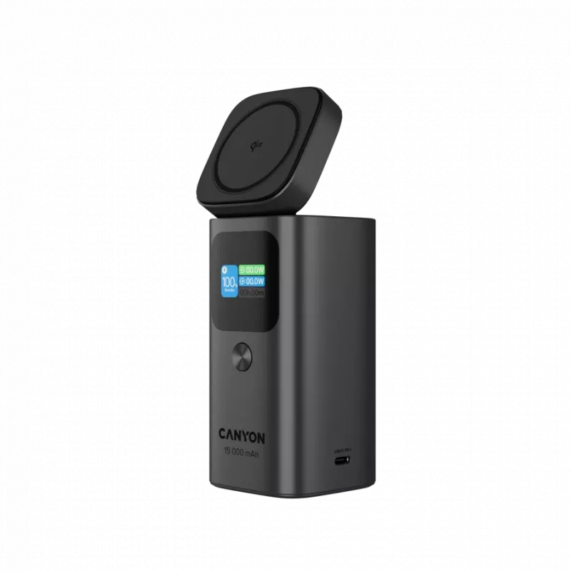 CANYON Qi2 magnetyczny power bank OnPower 150 15000mAh Aluminium Ciemny szary