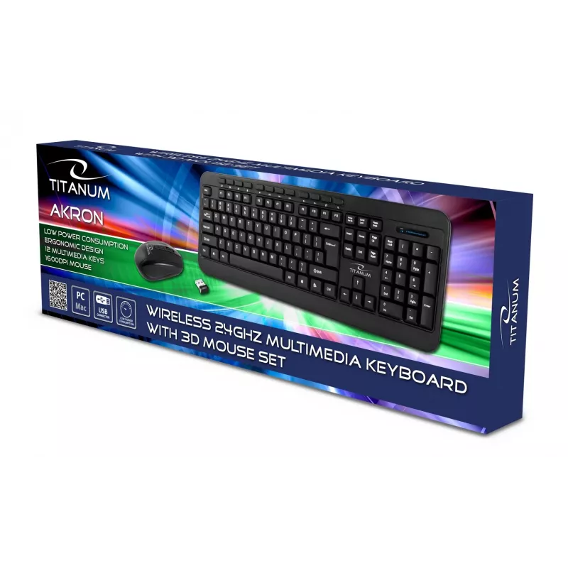 Bezprzewodowy zestaw klawiatura i mysz ESPERANZA Akron TK109 2.4 GHz, odbiornik USB, czarny