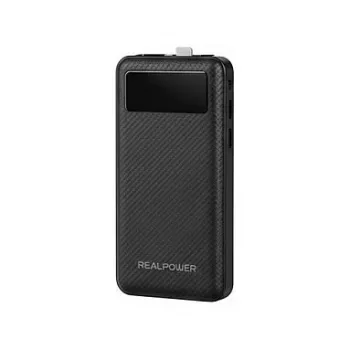 Powerbank RealPower PB-10000 Plus 10 000 mAh 20W 2×USB-A 1×USB-C czarny