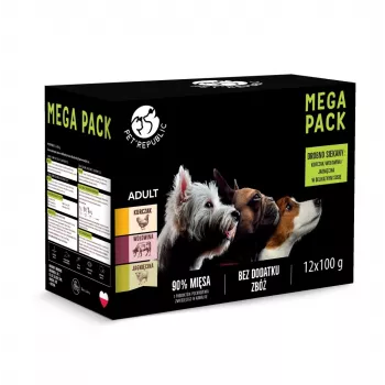 Mokre karmy dla psa w saszetkach PetRepublic 12 x 100 g — kurczak, wołowina, jagnięcina
