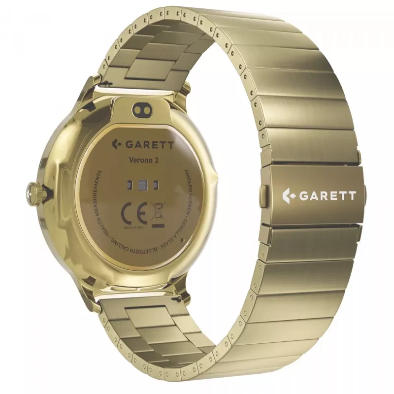 Smartwatch Garett Verona 2 Gold Steel z Bluetooth i monitorem pracy serca