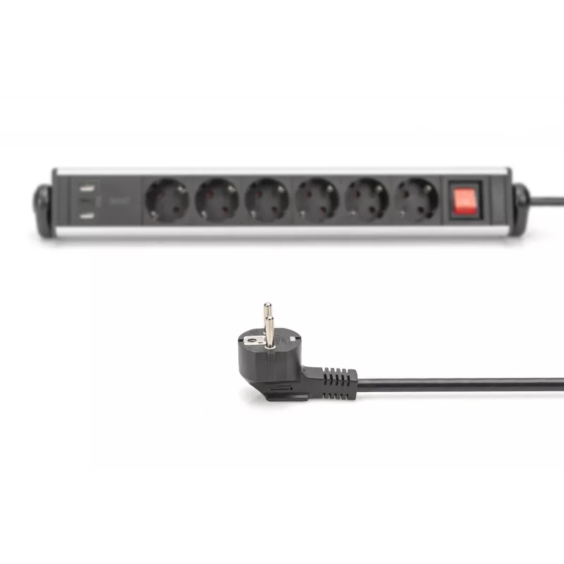 Listwa biurowa Digitus 6-gniazdowa z 3 portami USB 1,5 m kabel