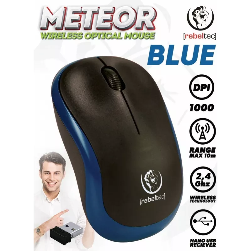 Bezprzewodowa mysz optyczna Rebeltec METEOR niebieska RBLMYS00048 USB