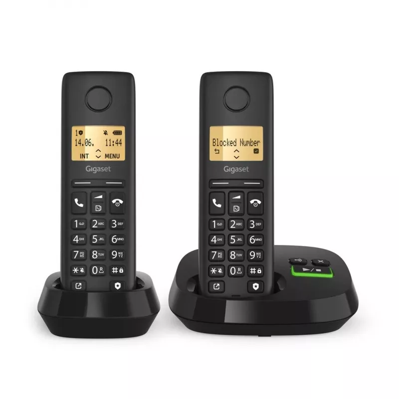 Bezprzewodowy telefon analogowy/DECT Gigaset PURE 100A Duo — 2 słuchawki, głośnomówiący, identyfikacja rozmówcy, wyświetlacz 1,5 cala, czarny