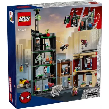 Klocki konstrukcyjne LEGO Marvel zestaw 76324 Spider-Man kontra Oscorp, 808 elementów, 8 minifigurek, wiek 10+