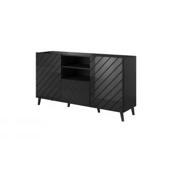 Komoda cama meble ABETO 150x42x82 cm, połysk czarny, rama MDF, 1 szuflada